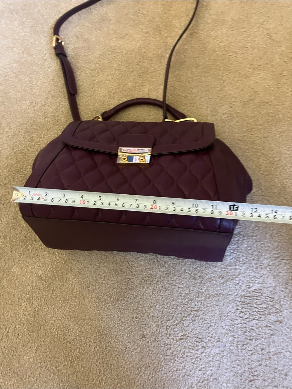 Vera Bradley Quilted Leather Stella Satchel in Aubergine, eggplant gold hardware - Picture 13 of 14
